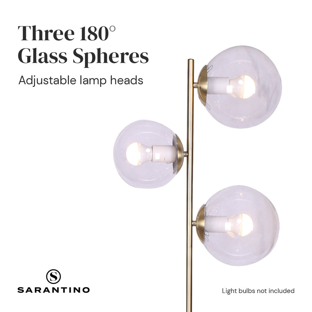 Sarantino 3-Light Gold Metal Floor Lamp with Glass Shades Globes