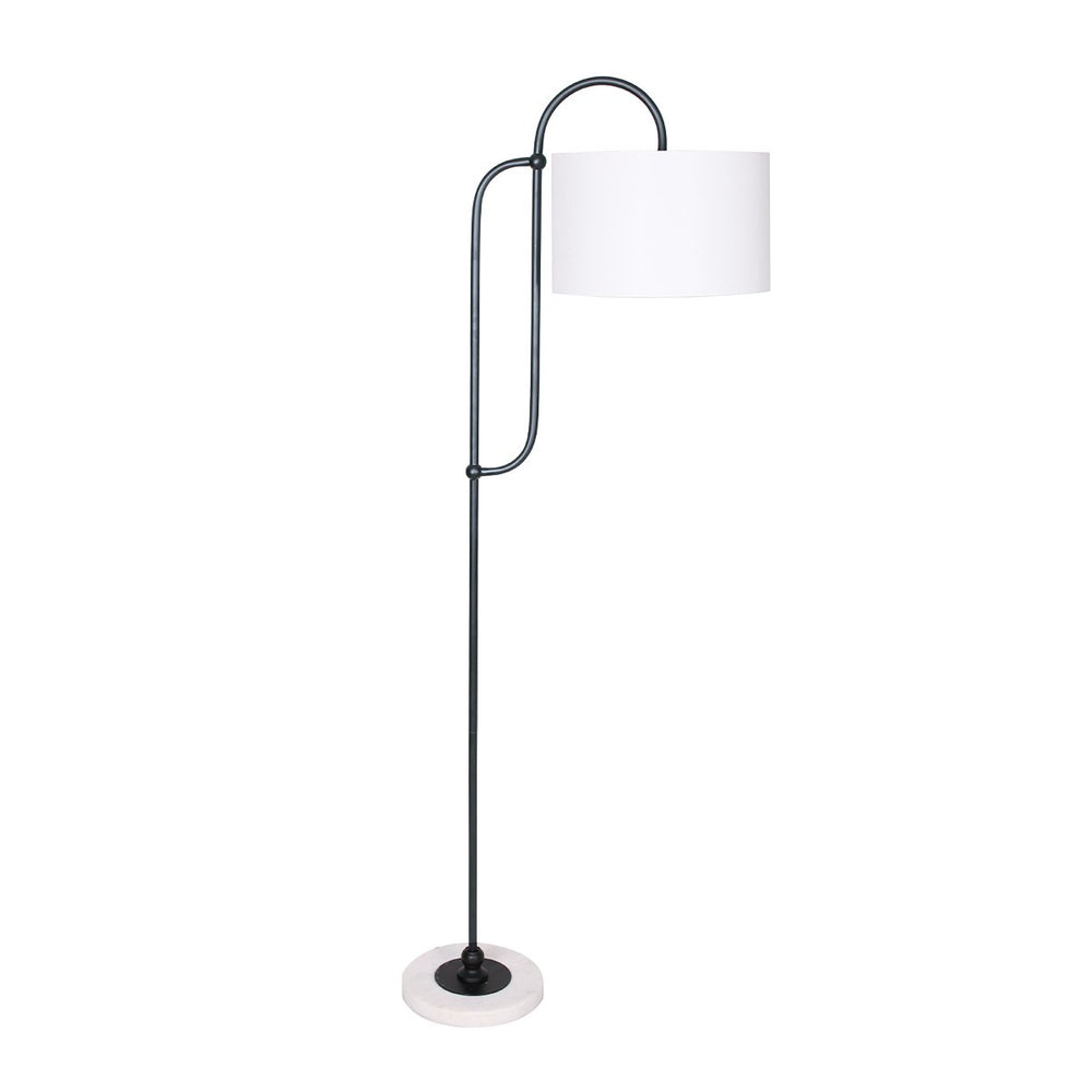 Sarantino Metal Floor Lamp with Marble Base &amp; Off-White Drum Shade