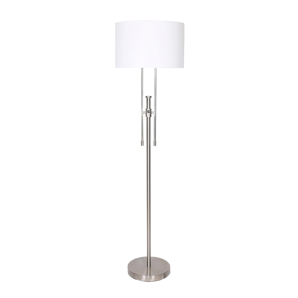 Sarantino Metal Height-Adjustable Floor Lamp Nickel Finish with Drum Shade