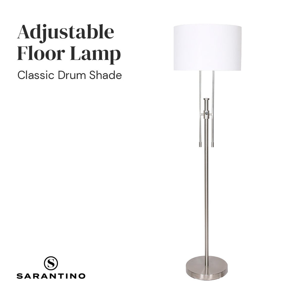 Sarantino Metal Height-Adjustable Floor Lamp Nickel Finish with Drum Shade