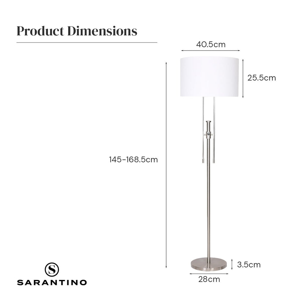 Sarantino Metal Height-Adjustable Floor Lamp Nickel Finish with Drum Shade