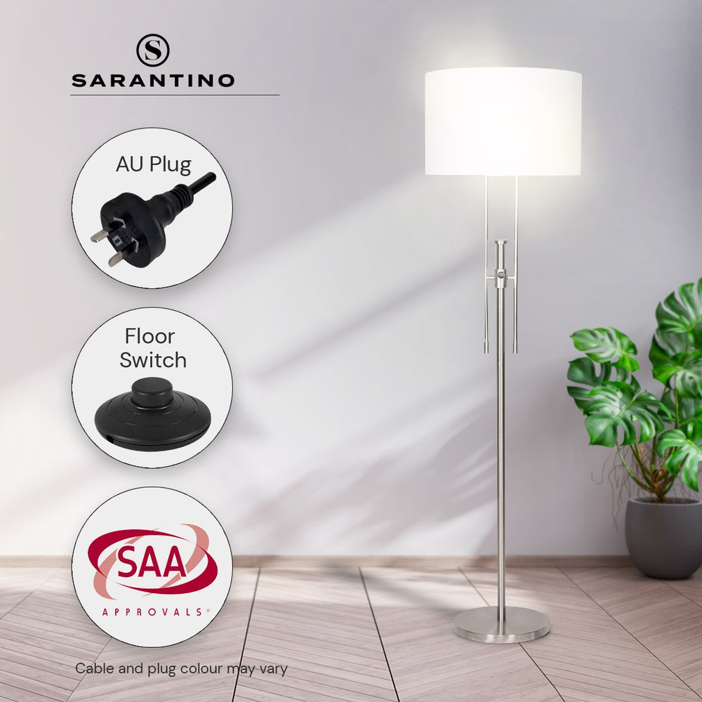 Sarantino Metal Height-Adjustable Floor Lamp Nickel Finish with Drum Shade