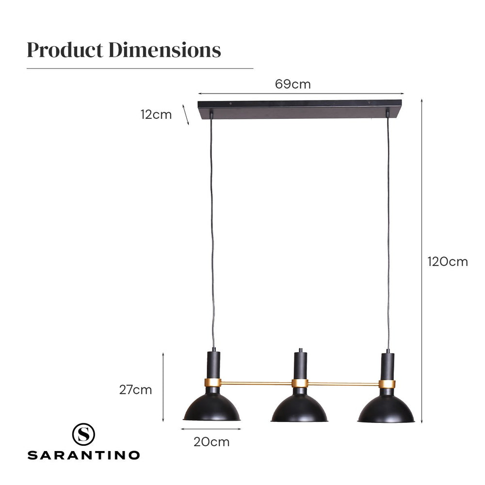 Sarantino 3-Light Metal Pendant Lamp Ceiling Hanging Shades Black