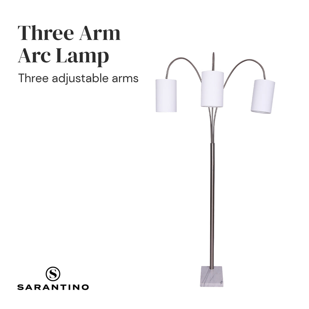Sarantino 3-Light Metal Arc Floor Lamp - Nickel &amp; Marble Finish