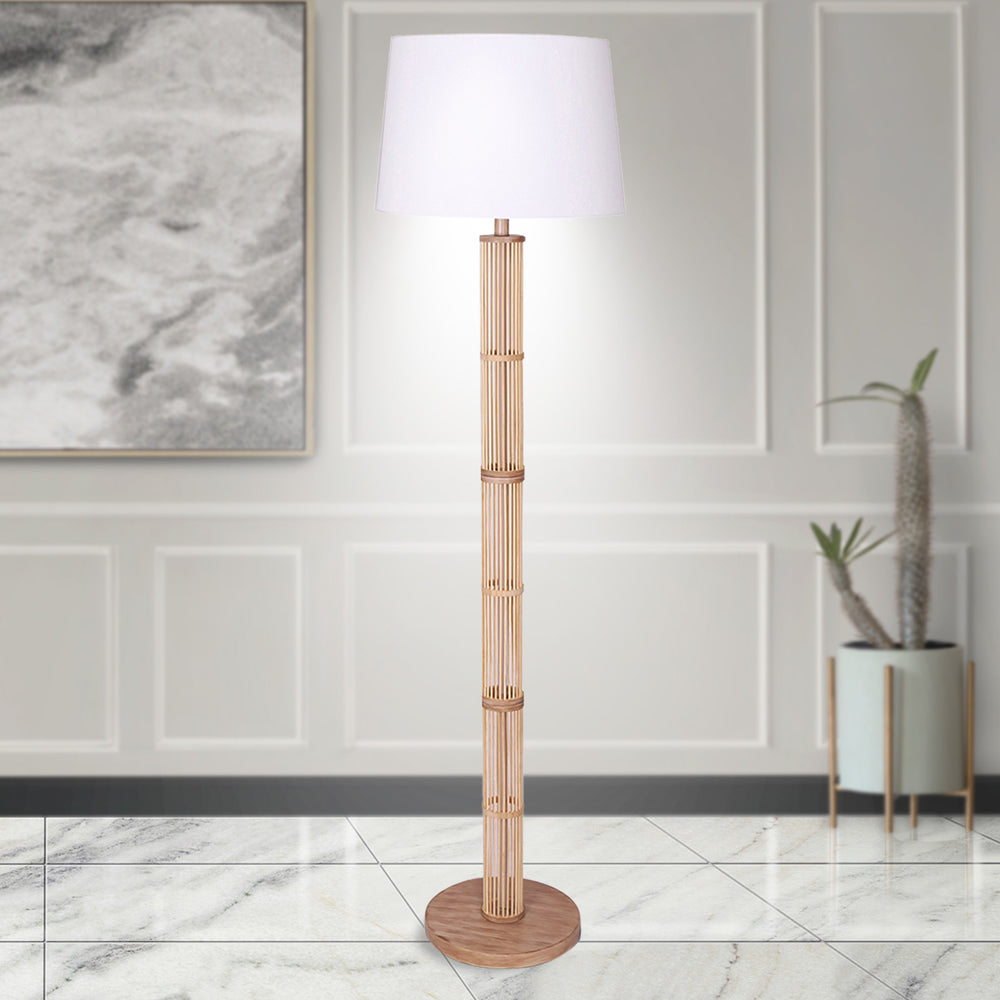 Sarantino Rattan Floor Lamp With Linen Drum Shade