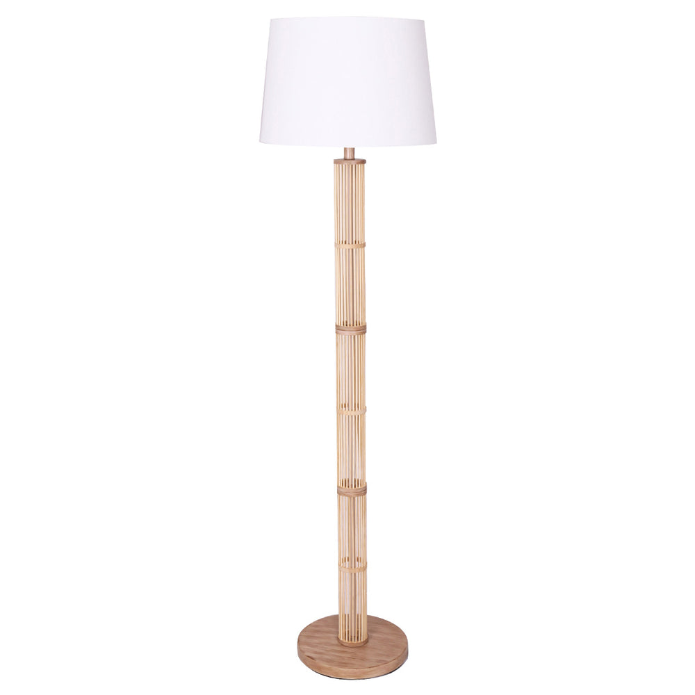 Sarantino Rattan Floor Lamp With Linen Drum Shade