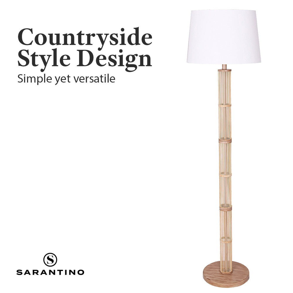 Sarantino Rattan Floor Lamp With Linen Drum Shade