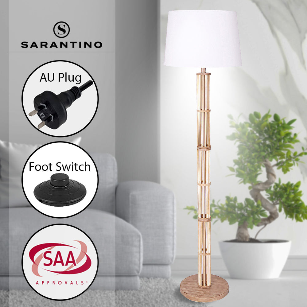 Sarantino Rattan Floor Lamp With Linen Drum Shade