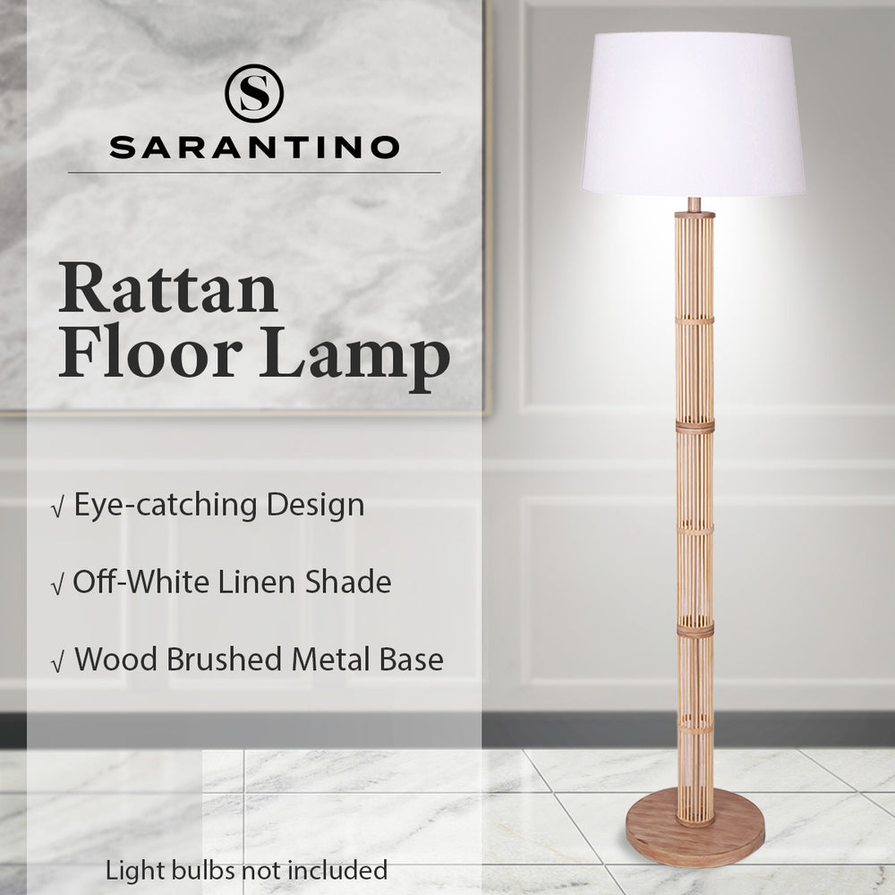 Sarantino Rattan Floor Lamp With Linen Drum Shade