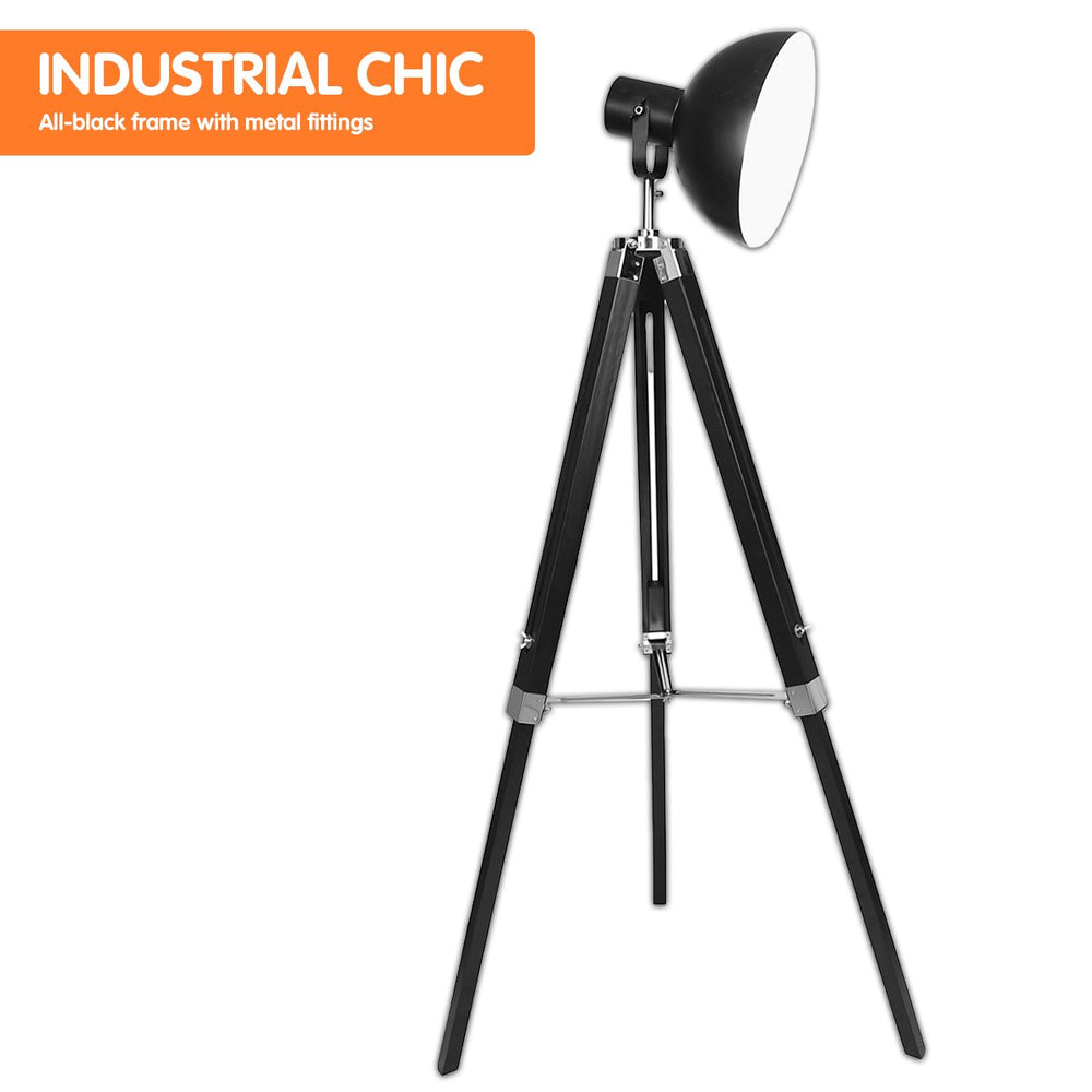 Sarantino Tripod Floor Spot Lamp with Adjustable Height Metal Shade Black