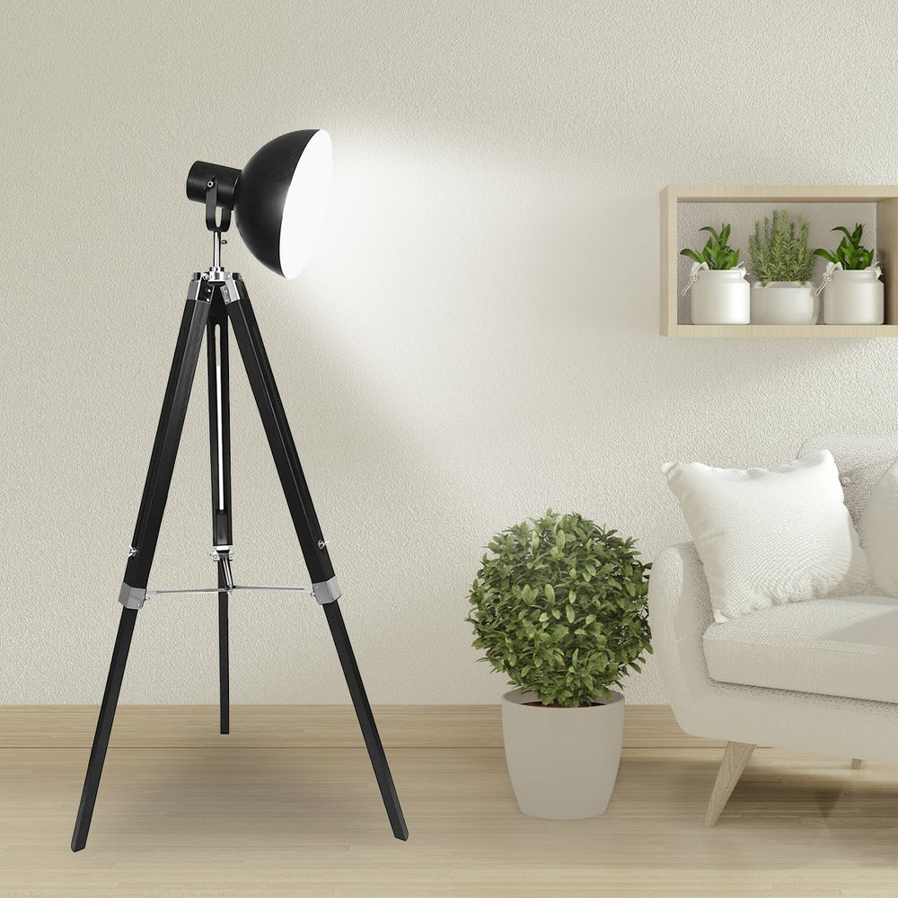 Sarantino Tripod Floor Spot Lamp with Adjustable Height Metal Shade Black