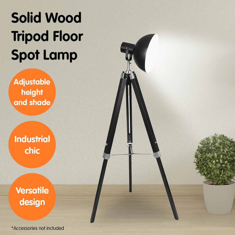 Sarantino Tripod Floor Spot Lamp with Adjustable Height Metal Shade Black