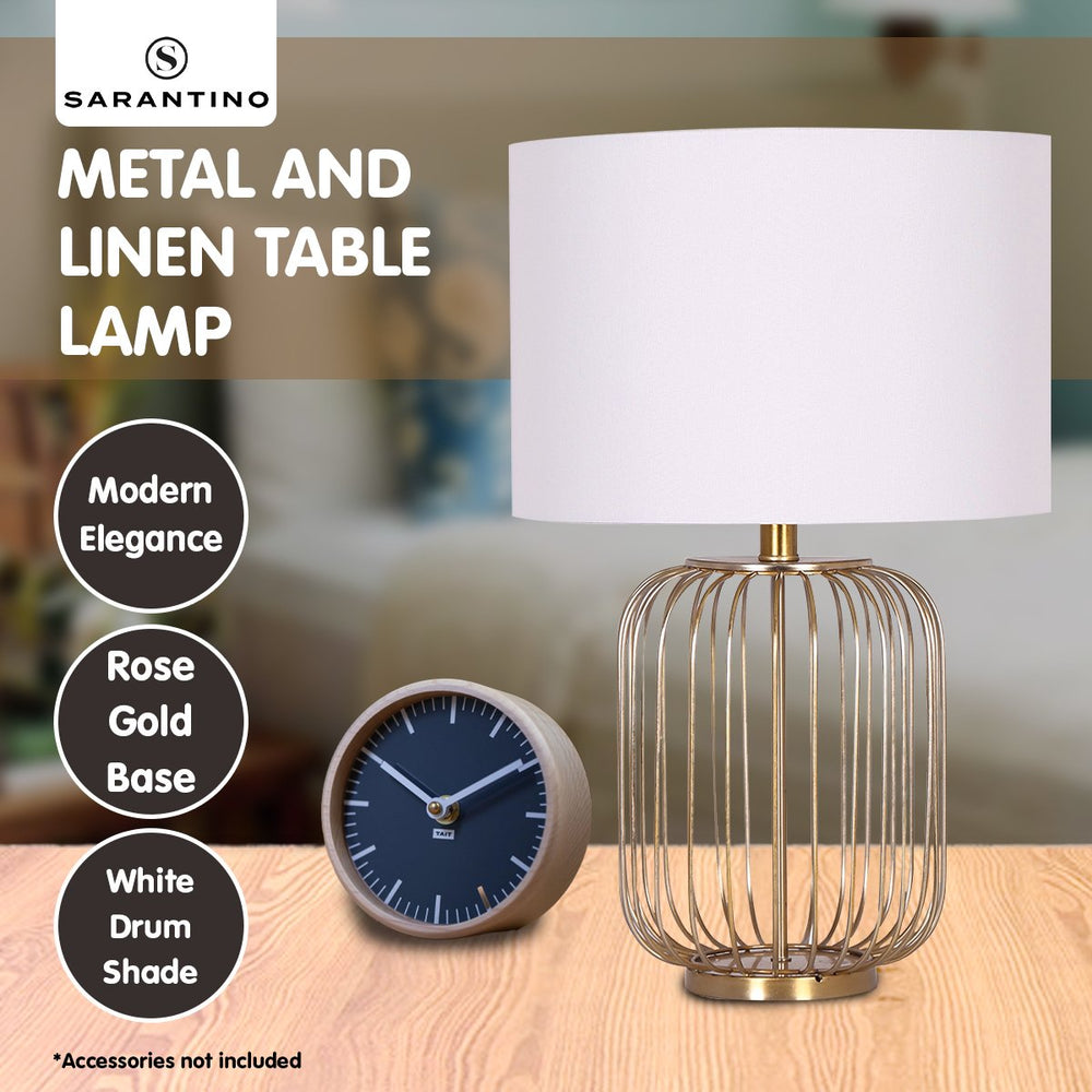 Sarantino Rose Gold Table Lamp with Linen Shade