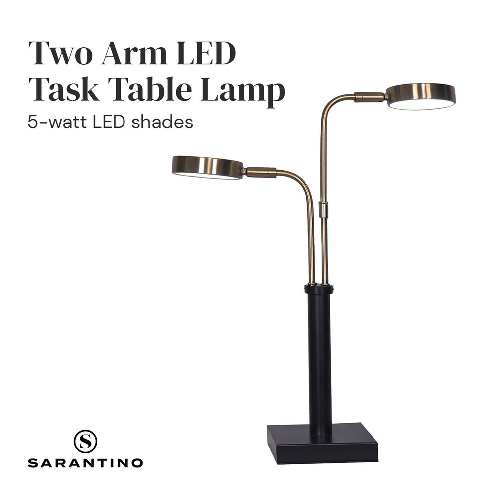 Sarantino LED Metal Table Lamp with 2 Lights in Brushed Gold and Black Finish