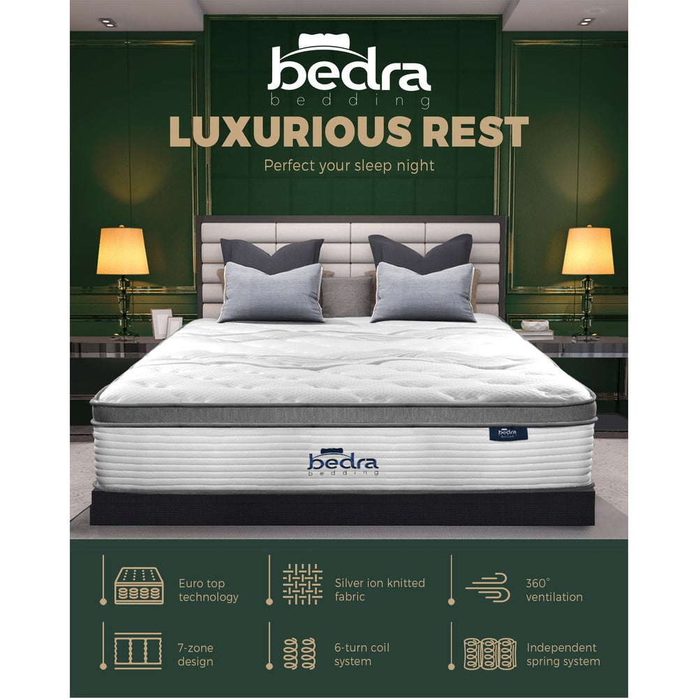 Bedra King Mattress Bed Euro Top Pocket Spring Ultra HD Foam 34cm 7 zone