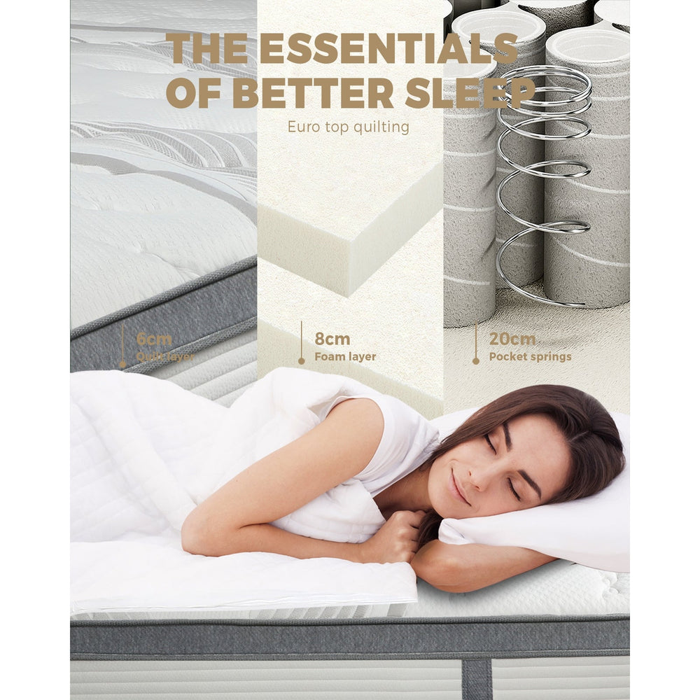 Bedra King Mattress Bed Euro Top Pocket Spring Ultra HD Foam 34cm 7 zone