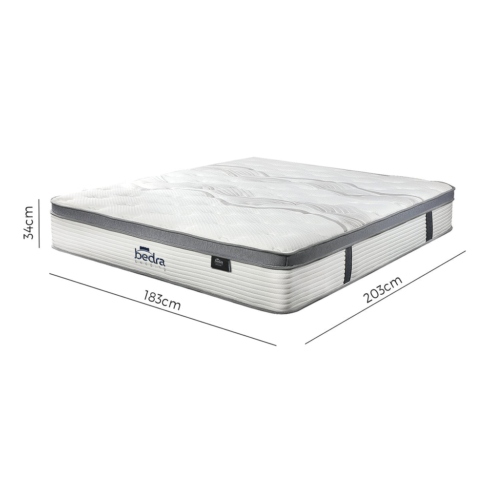 Bedra King Mattress Bed Euro Top Pocket Spring Ultra HD Foam 34cm 7 zone