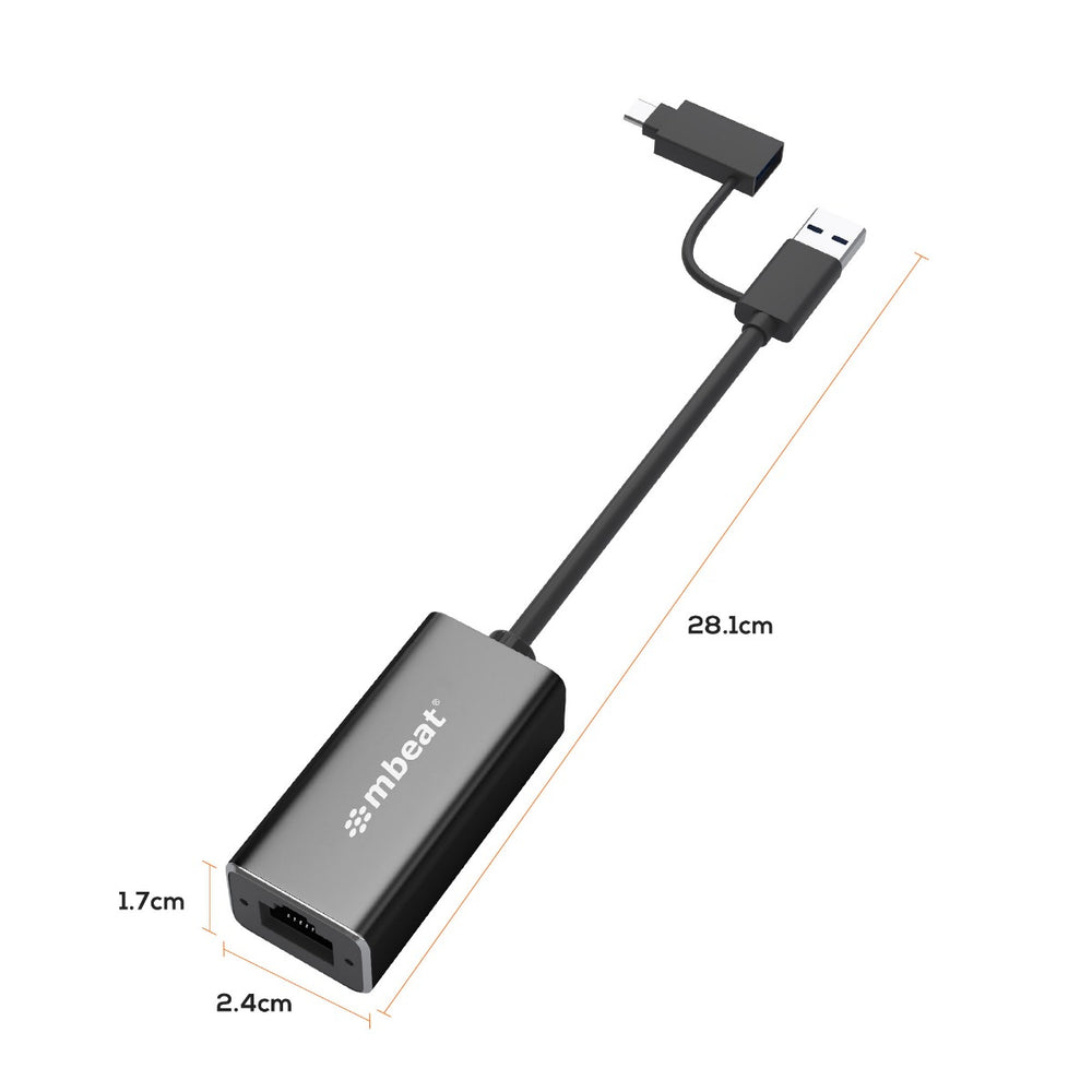 USB 3.1 Gigabit LAN Adapter with USB-C Converter