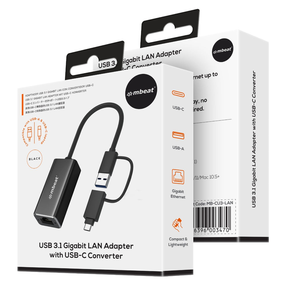 USB 3.1 Gigabit LAN Adapter with USB-C Converter