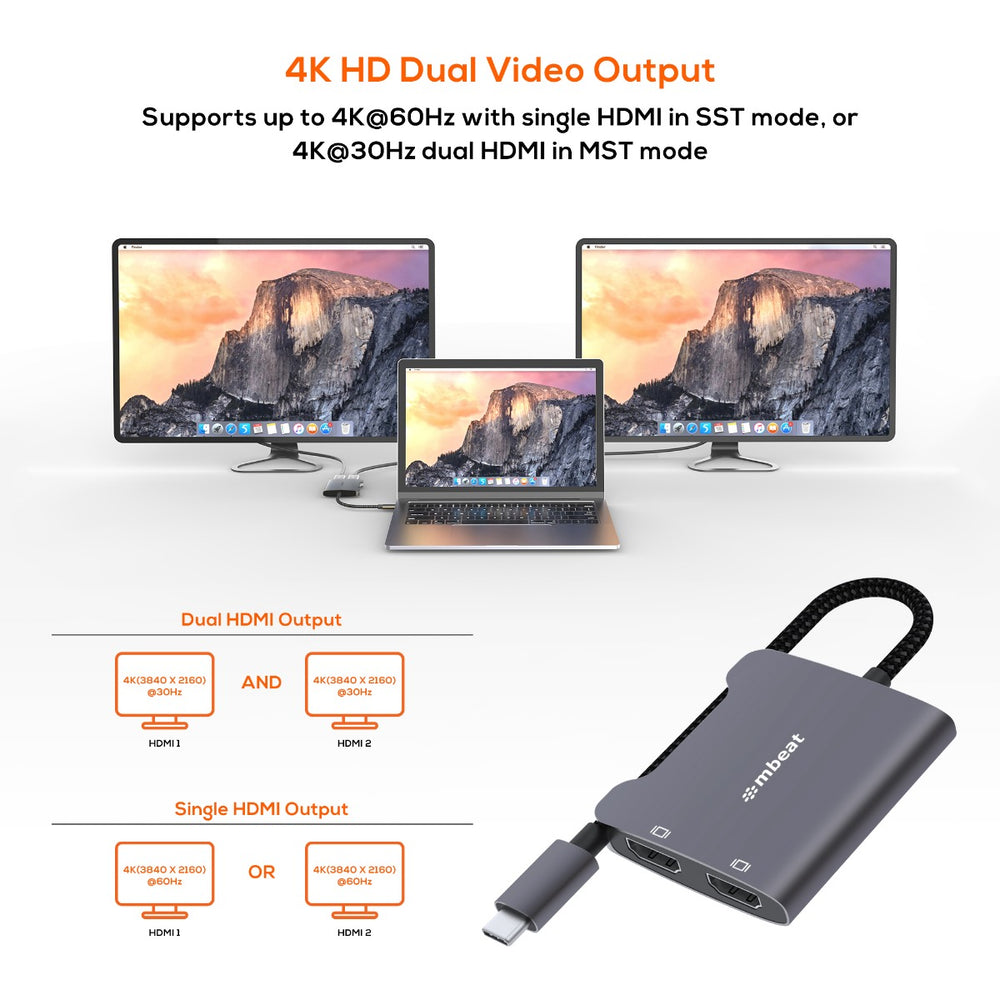 mbeat ToughLink USB-C to Dual HDMI Adapter