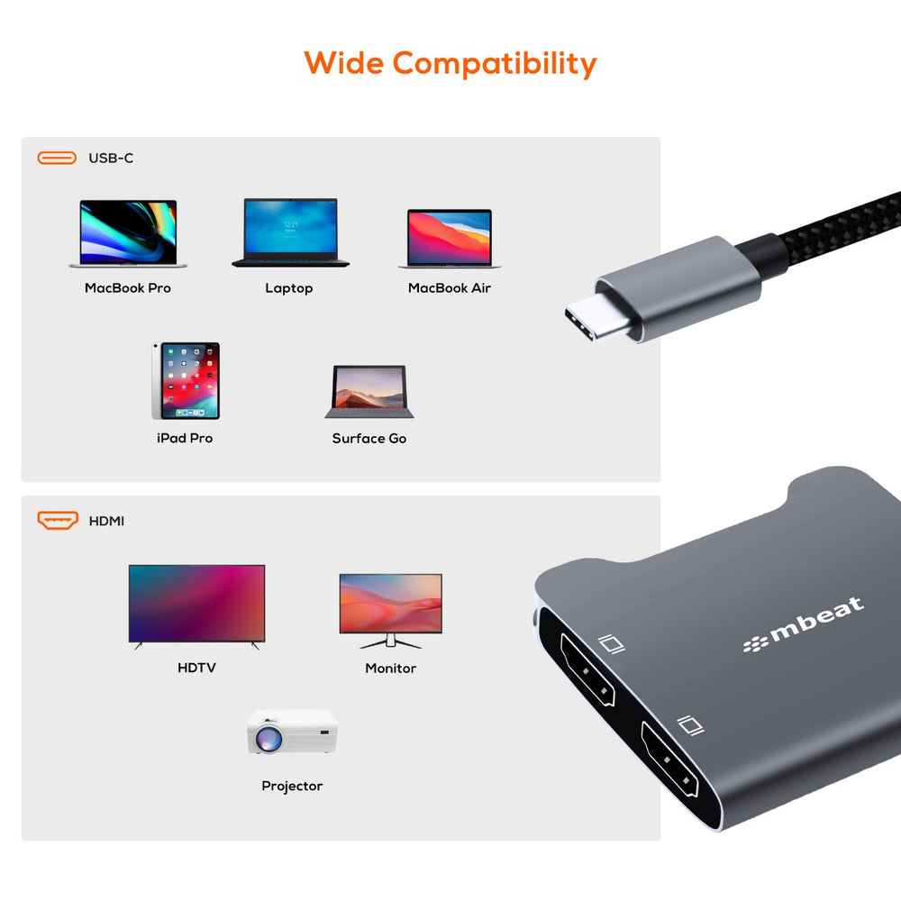 mbeat ToughLink USB-C to Dual HDMI Adapter
