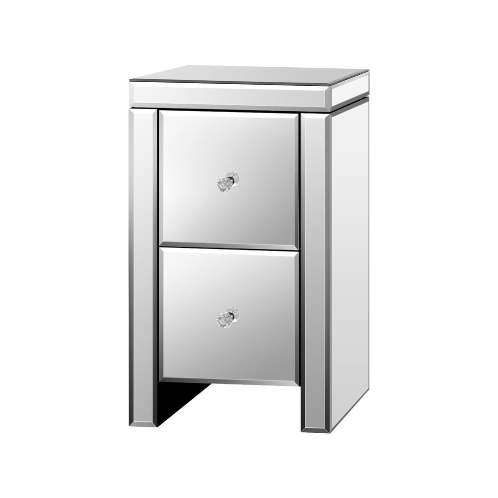 Oikiture Bedside Table Mirrored Storage Cabinet 2 Drawers Nightstand End Table