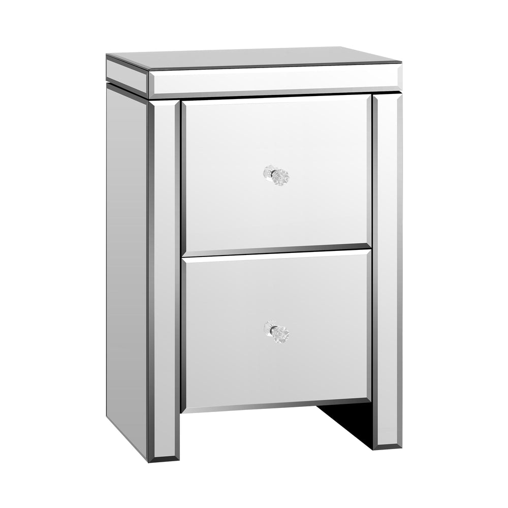 Oikiture Mirrored Storage Cabinet Bedside Table End Table w/ Acrylic Handles