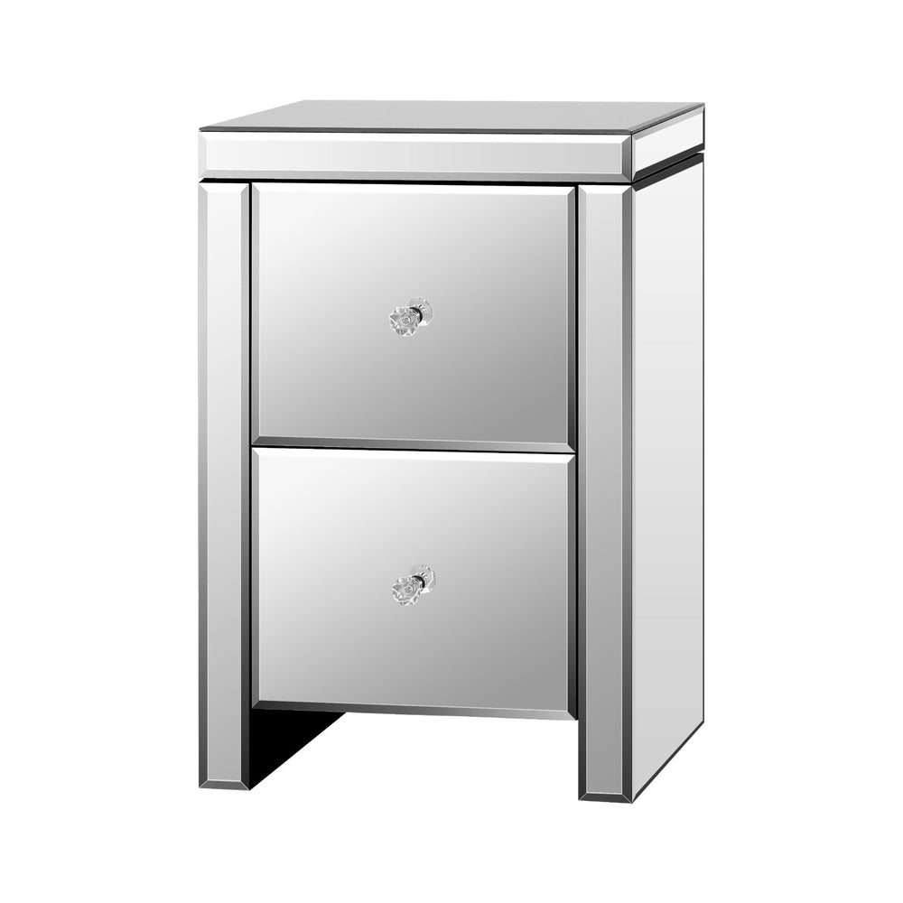 Oikiture Mirrored Storage Cabinet Bedside Table End Table w/ Acrylic Handles