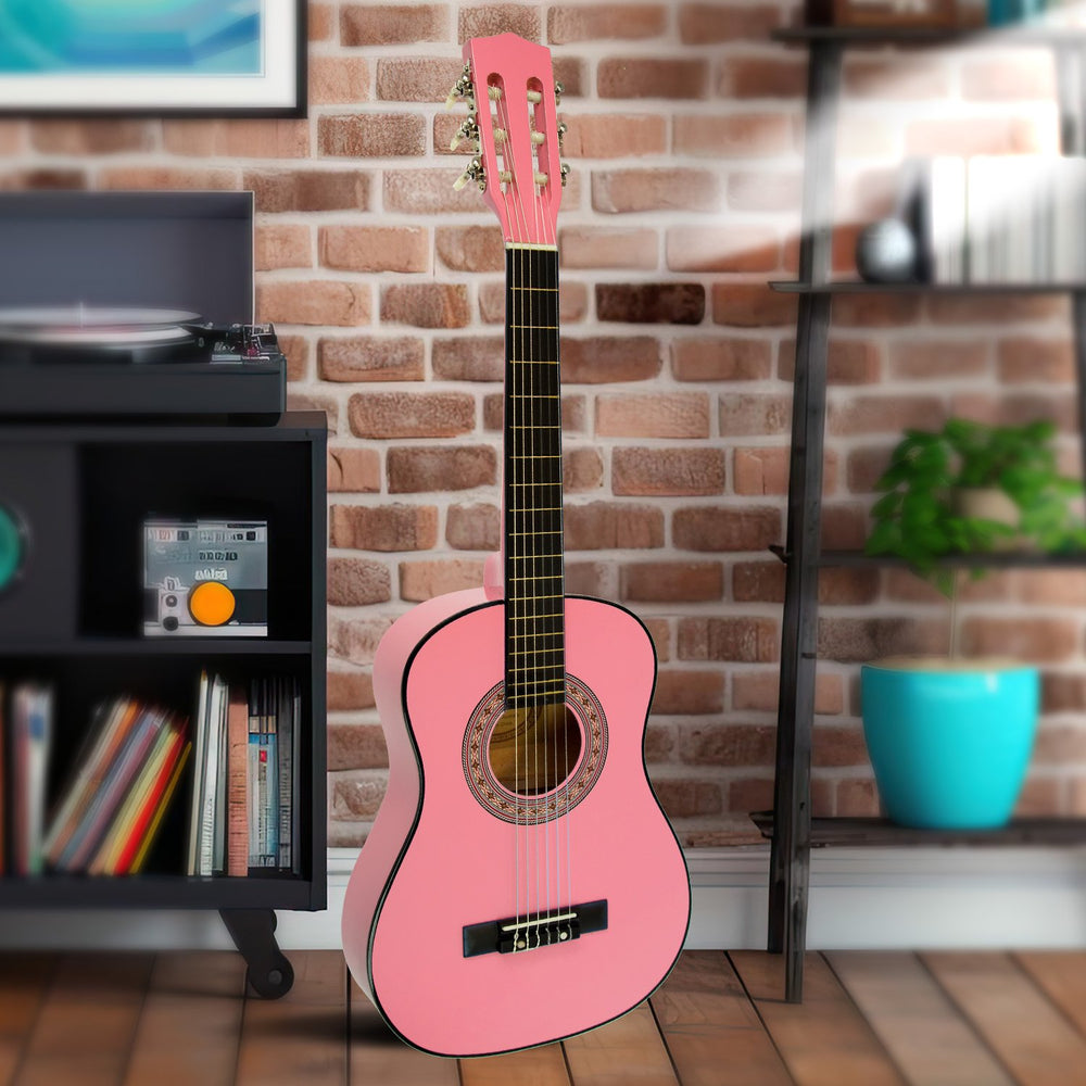 Karrera 34in Childrens No-Cut Acoustic Kids Guitar - Pink