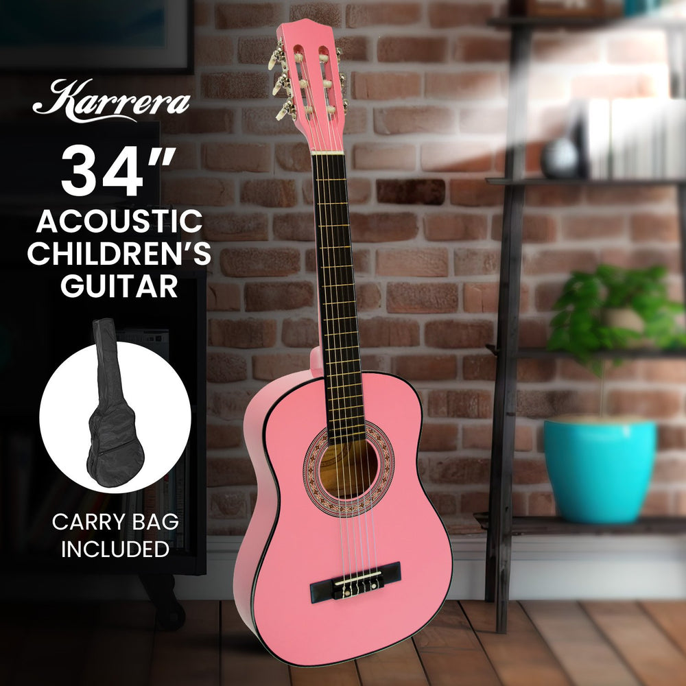 Karrera 34in Childrens No-Cut Acoustic Kids Guitar - Pink