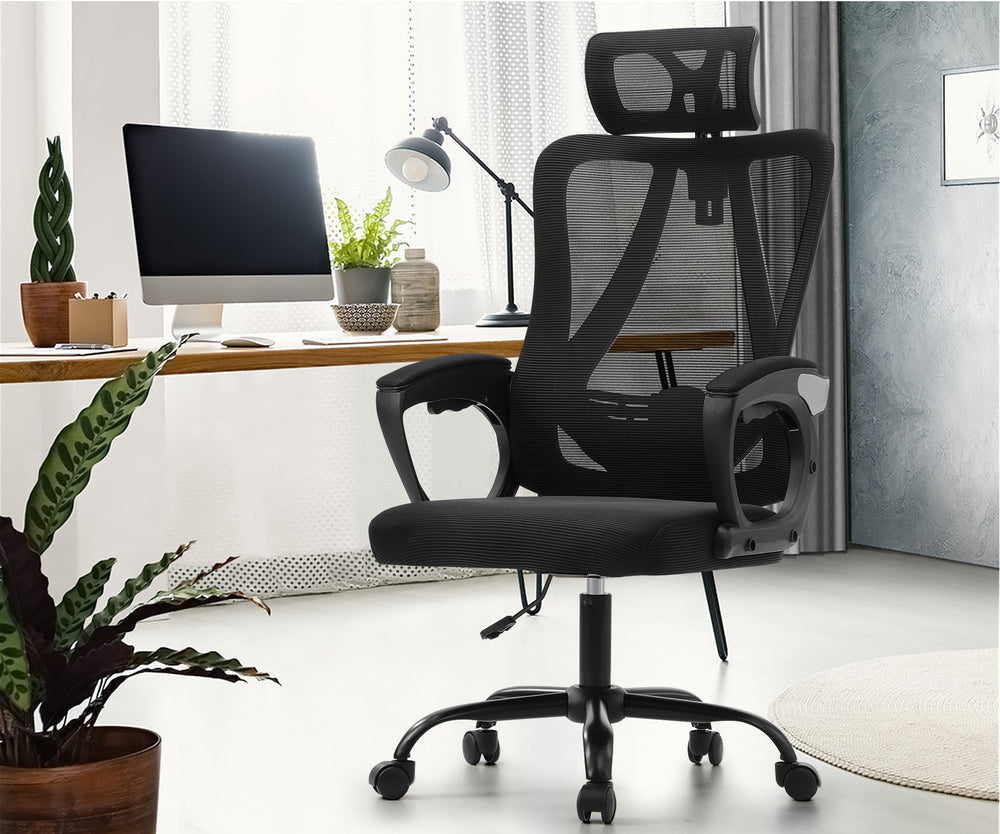 Oikiture Mesh Office Chair Adjustable Lumbar Support Reclining Computer Black