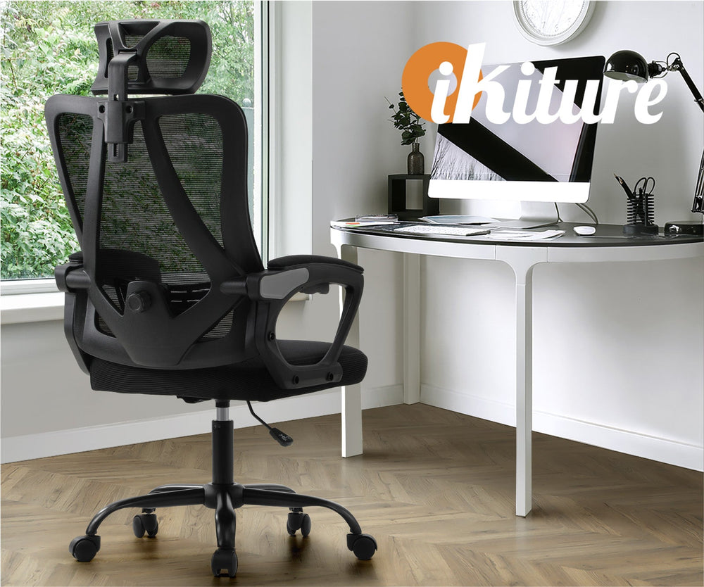 Oikiture Mesh Office Chair Adjustable Lumbar Support Reclining Computer Black