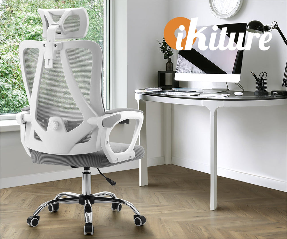Oikiture Mesh Office Chair Adjustable Lumbar Support Reclining Computer White