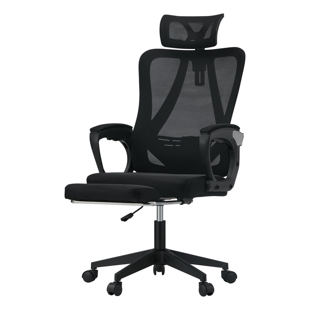 Oikiture Mesh Office Chair Adjustable Lumbar Support Reclining Footrest Black
