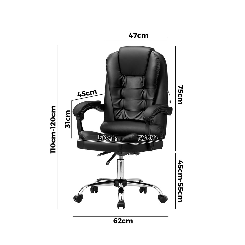 Oikiture Massage Office Chair Executive Gaming Racing Chairs PU Leather Black