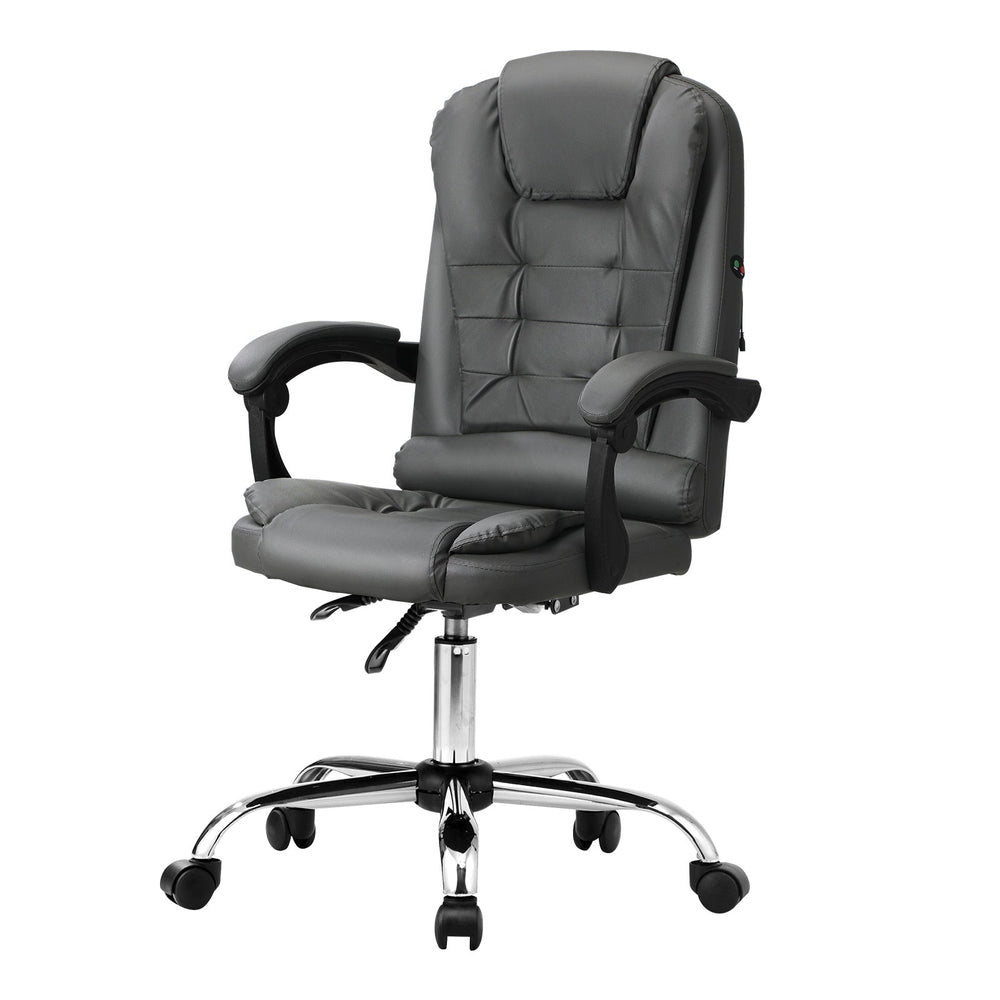 Oikiture Massage Office Chair Executive Gaming Racing Chairs PU Leather Grey