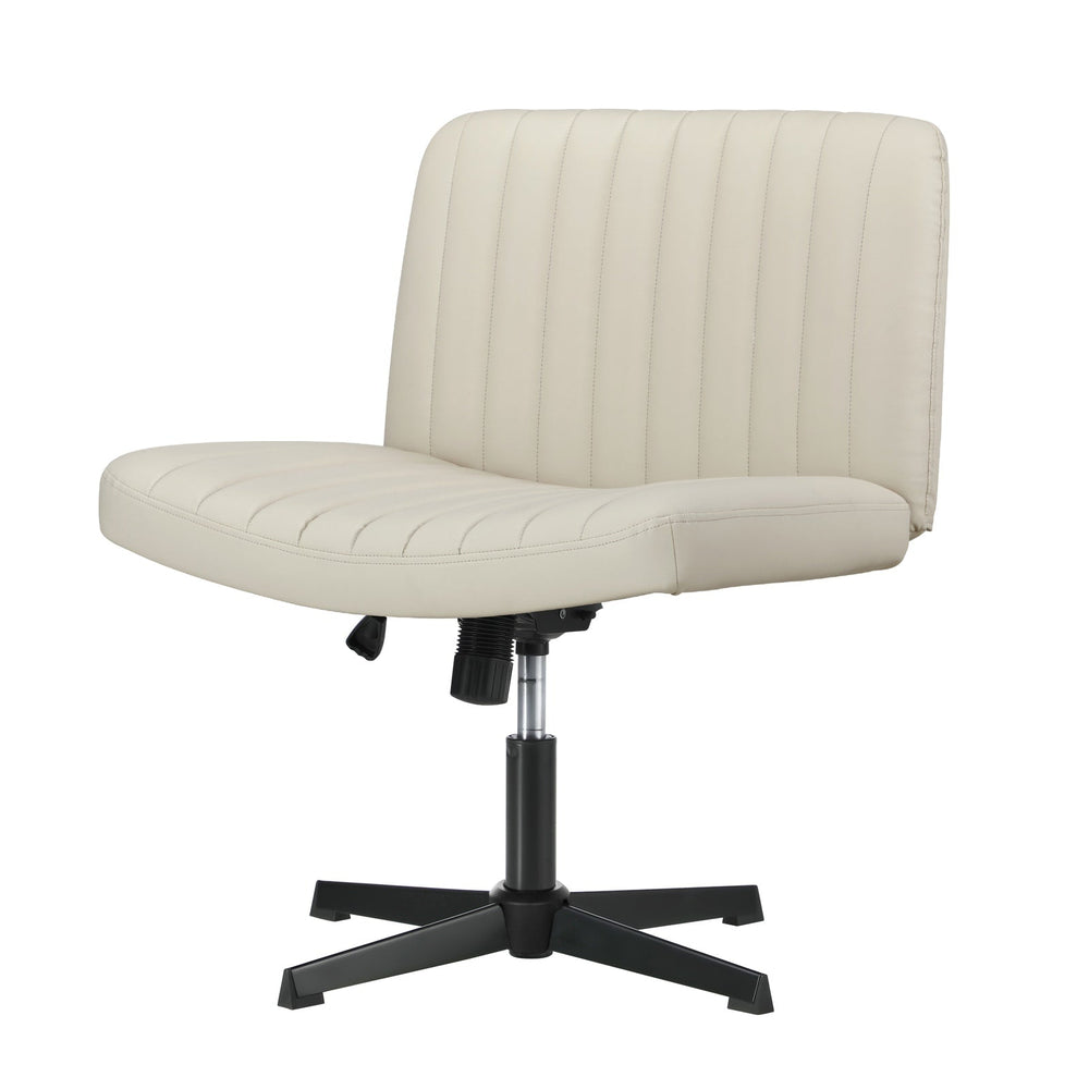 Oikiture Mid Back Armless Office Desk Chair Wide Seat PU Leather Beige