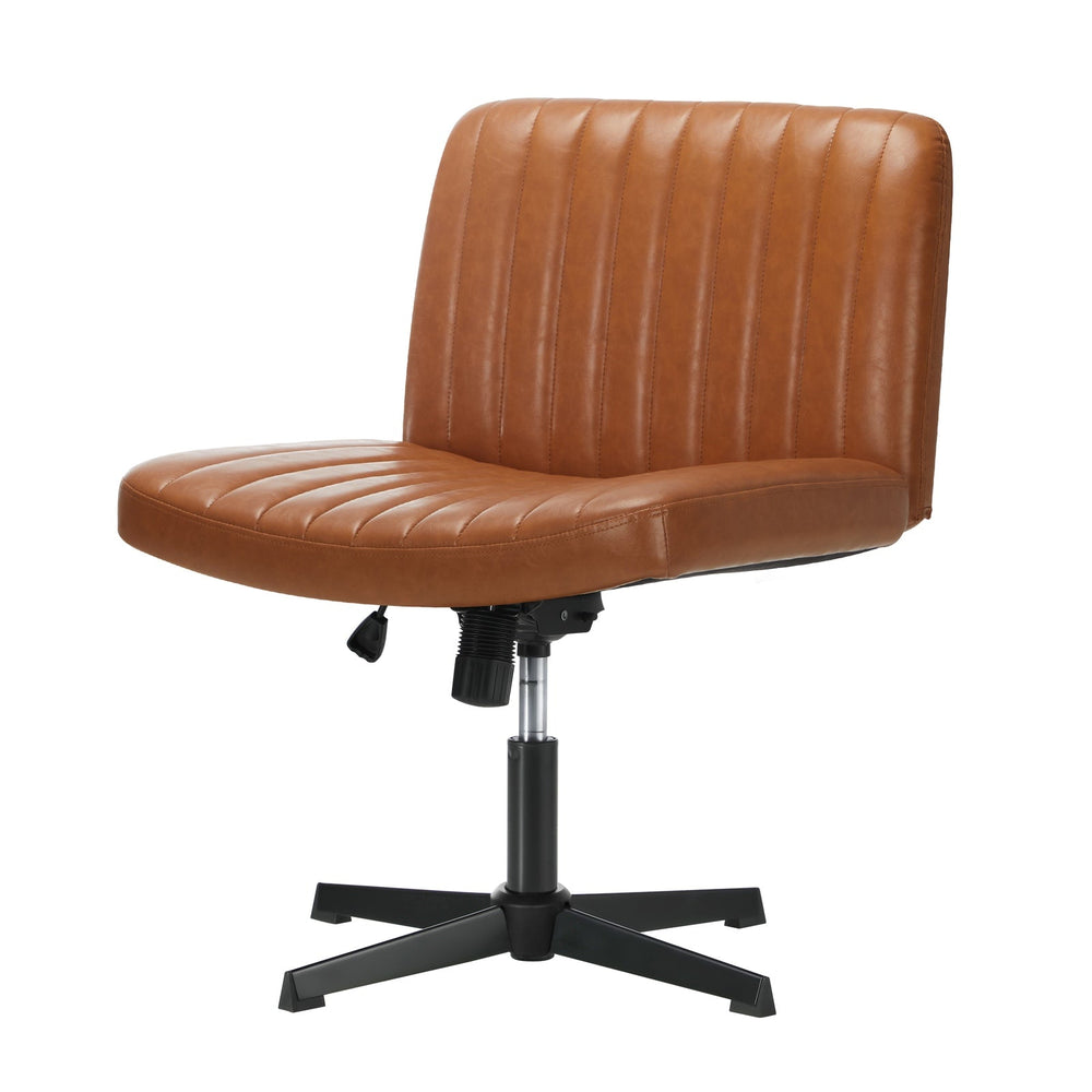 Oikiture Mid Back Armless Office Desk Chair Wide Seat PU Leather Brown