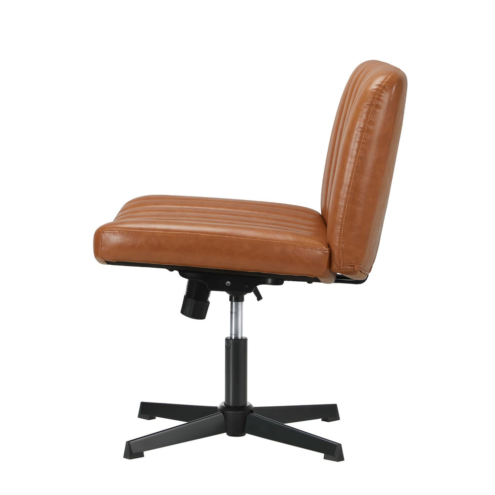 Oikiture Mid Back Armless Office Desk Chair Wide Seat PU Leather Brown