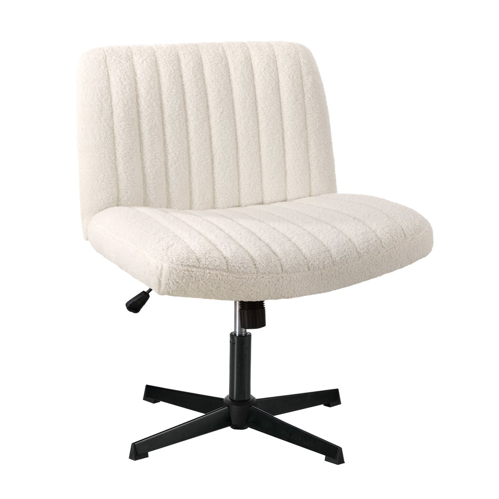 Oikiture Mid Back Armless Office Desk Chair Wide Seat Sherpa White