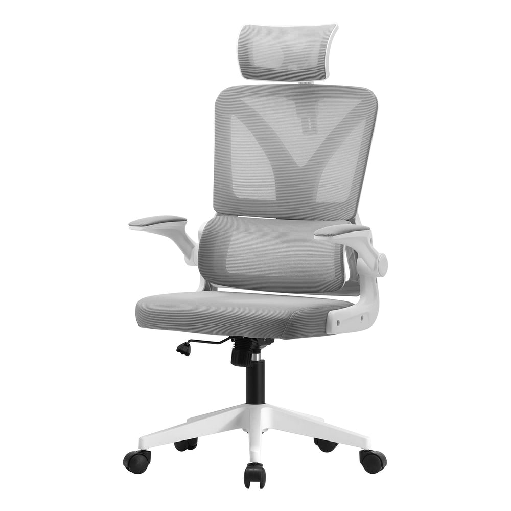 Oikiture Mesh Office Chair Adjustable Lumbar Support Reclining D-Shape White