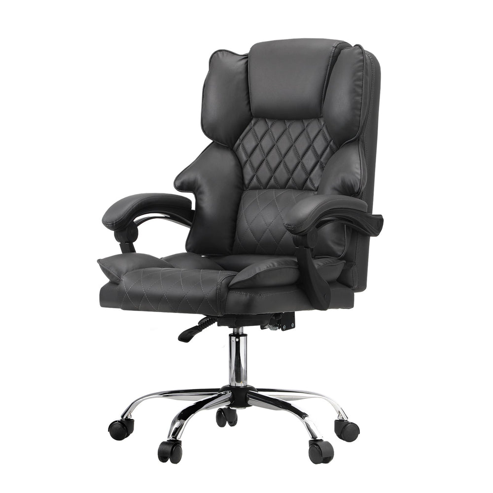 Oikiture Massgae Office Chair Computer Racer PU Leather Seat Recliner Grey