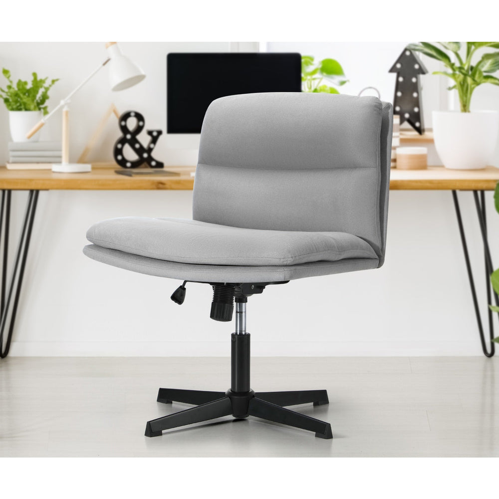 Oikiture Mid Back Armless Office Desk Chair Wide Seat No Wheels Linen Grey