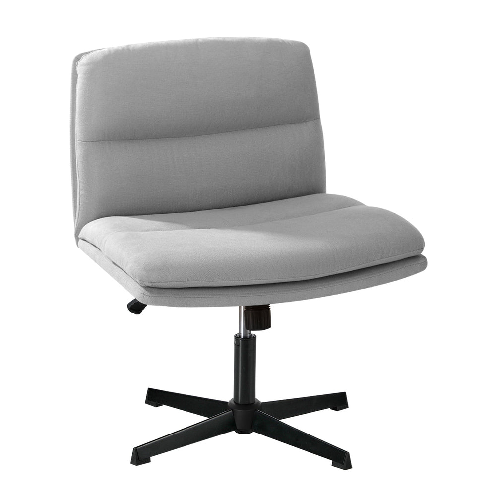 Oikiture Mid Back Armless Office Desk Chair Wide Seat No Wheels Linen Grey