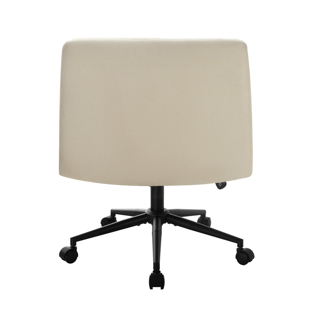 Oikiture Mid Back Armless Office Desk Chair Wide Seat Linen Beige with Wheels