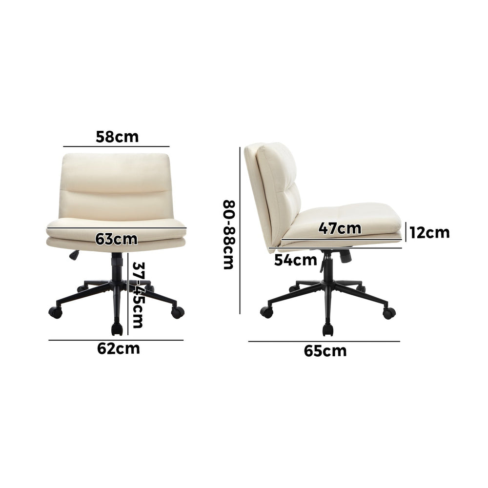 Oikiture Mid Back Armless Office Desk Chair Wide Seat Linen Beige with Wheels