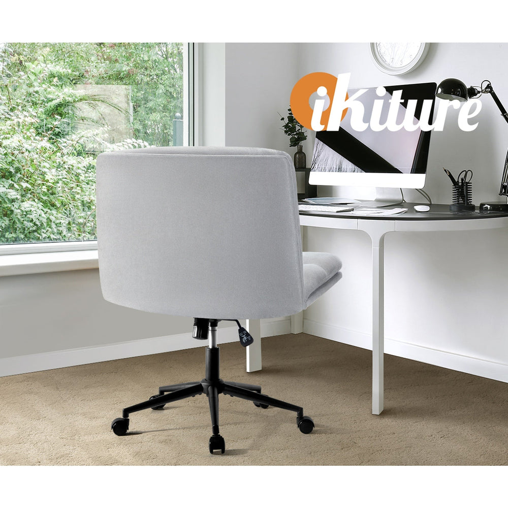 Oikiture Mid Back Armless Office Desk Chair Wide Seat Linen Grey with Wheels