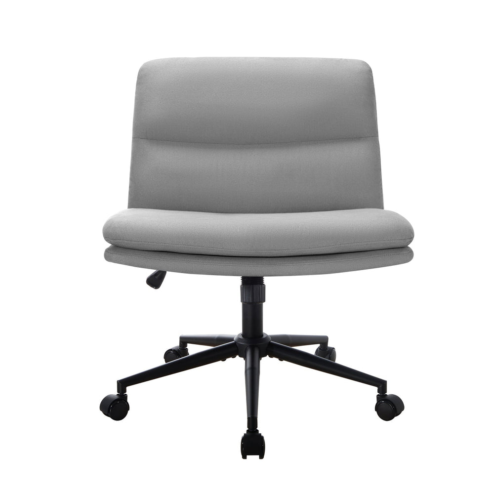 Oikiture Mid Back Armless Office Desk Chair Wide Seat Linen Grey with Wheels