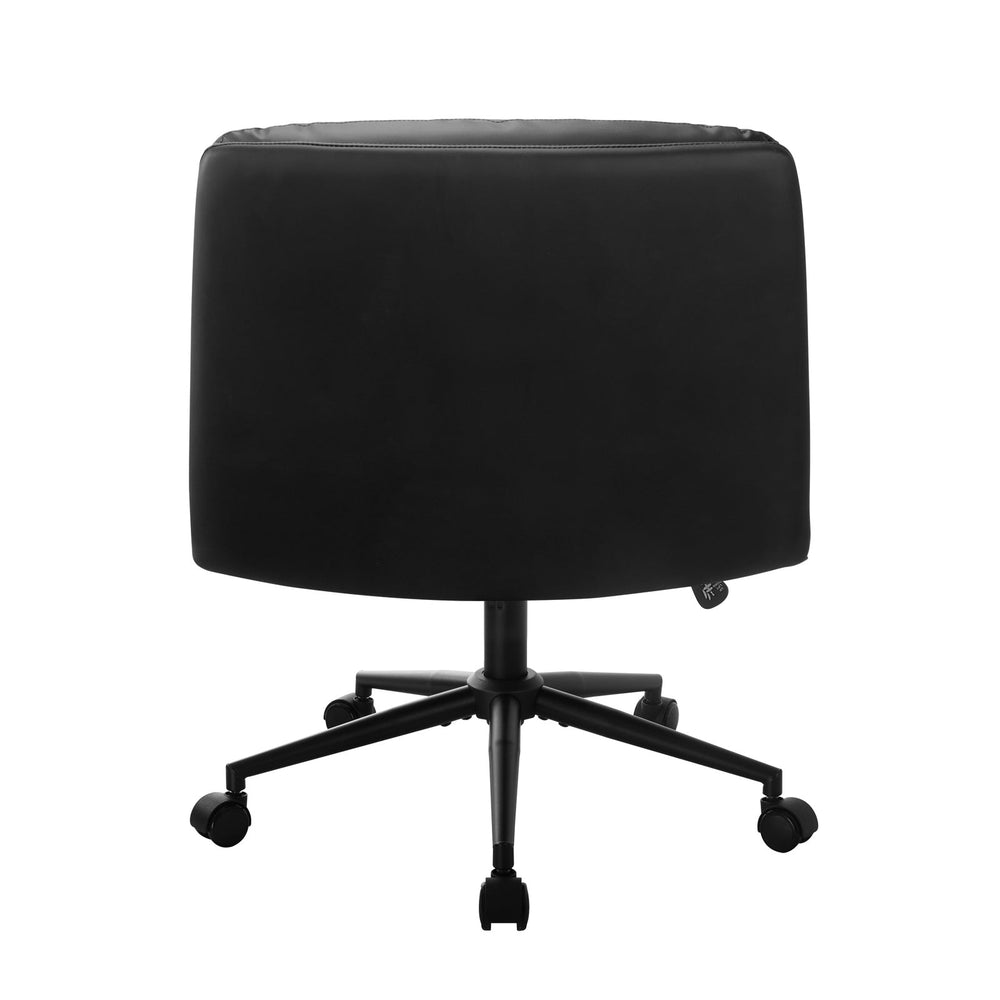 Oikiture Mid Back Armless Office Desk Chair Wide Seat Leather Black with Wheels