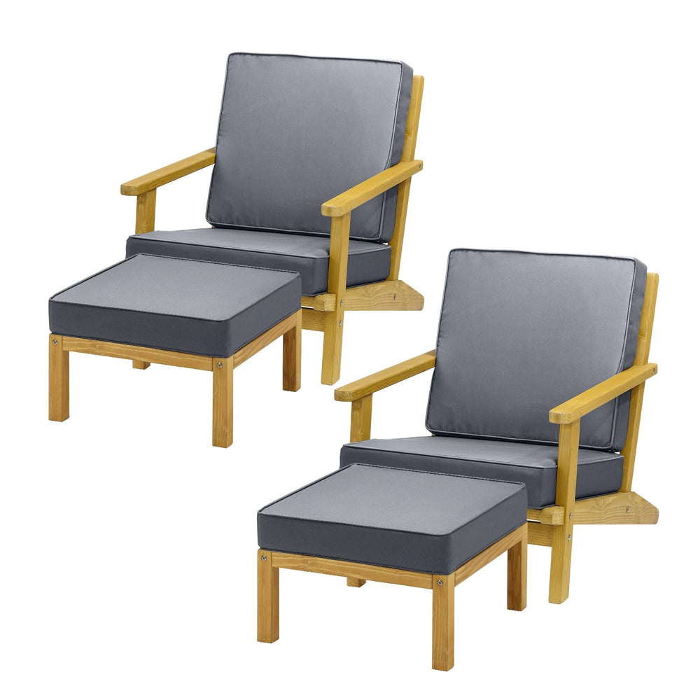 Livsip 2PCS Outdoor Armchair Furniture Sun Lounge Wooden Garden Sofa Foot Stool